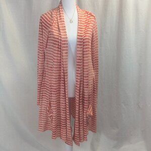 Virginia Taylor Size Small Red and White Striped Open Cardigan